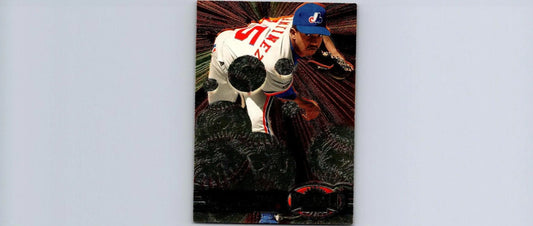 Baseball card featuring abstract design, 1997 Metal Universe #158 Pedro Martinez trading card