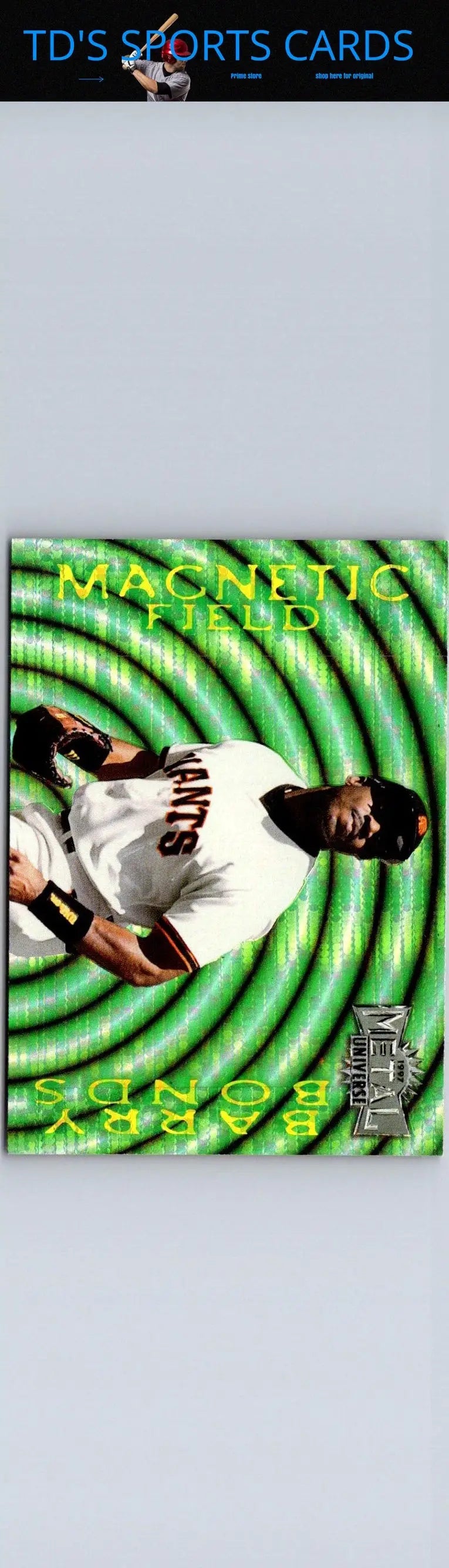 Barry Bonds baseball card from 1997 Metal Universe showing Barry Bonds Magnetic Field