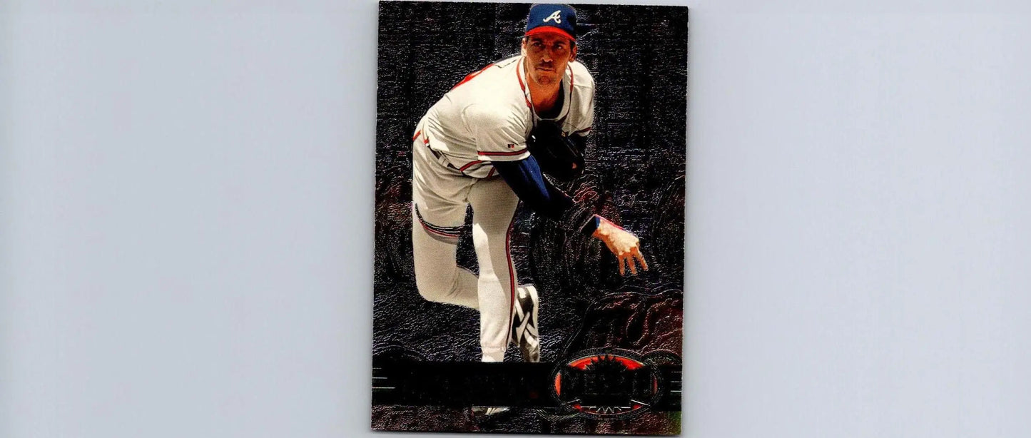 Baseball card of John Smoltz from 1997 Metal Universe trading cards collection