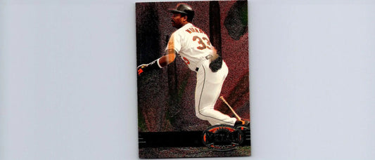 Baseball card featuring Brady Anderson from 1997 Metal Universe Eddie Murray trading cards