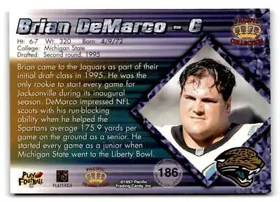 Brian DeMarco football card from 1997 Pacific Crown Collection #186 featuring the player