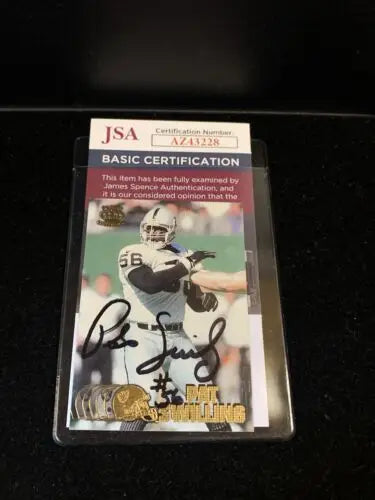 Autographed 1997 Pacific Pat Swilling Oakland Raiders football card with JSA certification