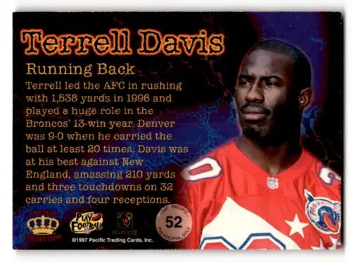1997 Pacific Philadelphia Gold Terrell Davis football card in NM-MT condition