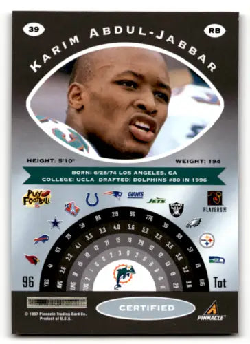 Karim Abdul-Jabbar football card from 1997 Pinnacle Certified with original gloss