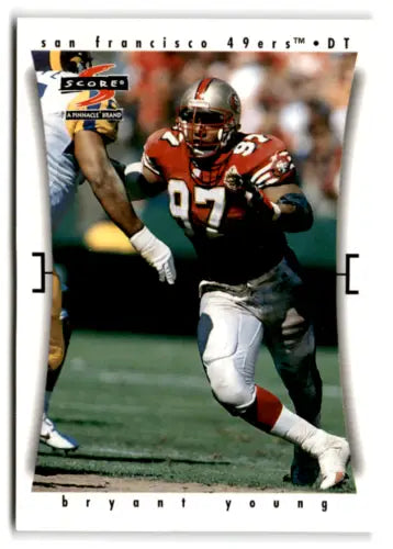 1997 Score #208 Bryant Young football card in original gloss, NM Mint 49ers condition