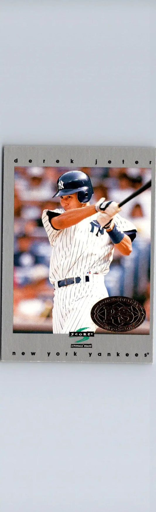 Baseball trading card featuring Derek Jeter in batting stance from 1997 Score #35