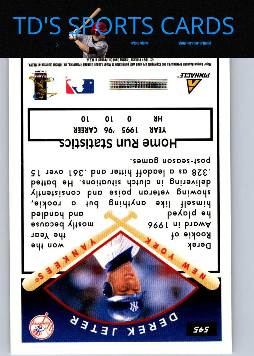 Derek Jeter baseball card from 1997 Score Hobby Reserve HR545 featuring Derek Jeter