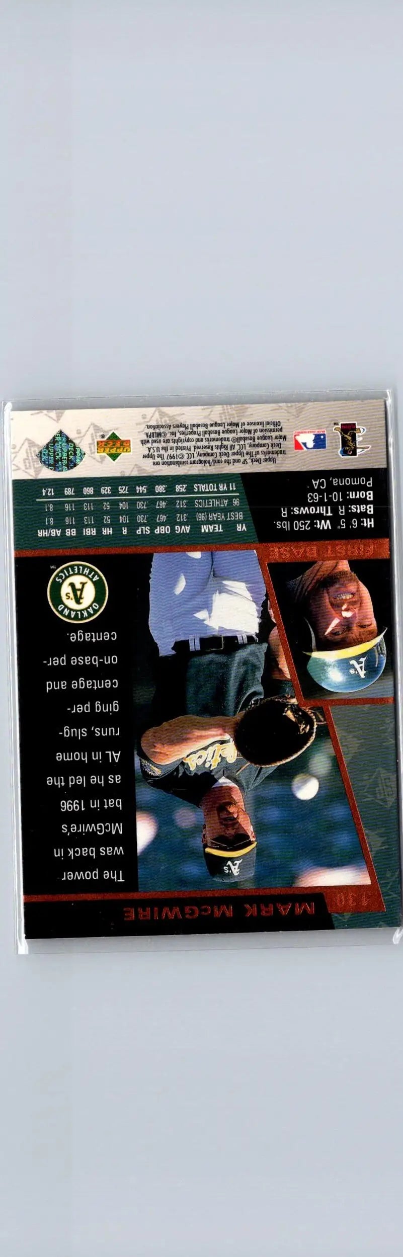 Baseball trading card featuring Mark McGwire from 1997 SP #130 product