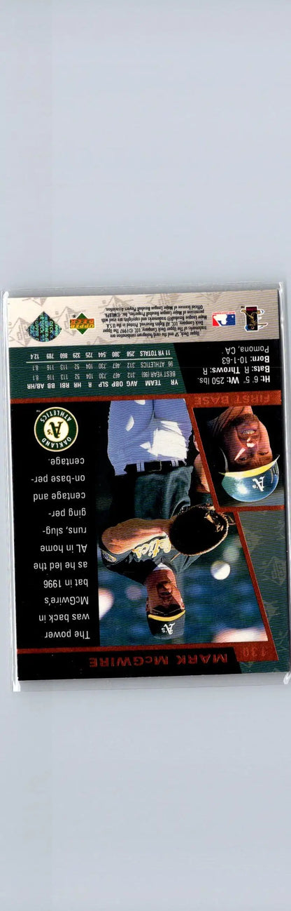 Baseball trading card featuring Mark McGwire from 1997 SP #130 product