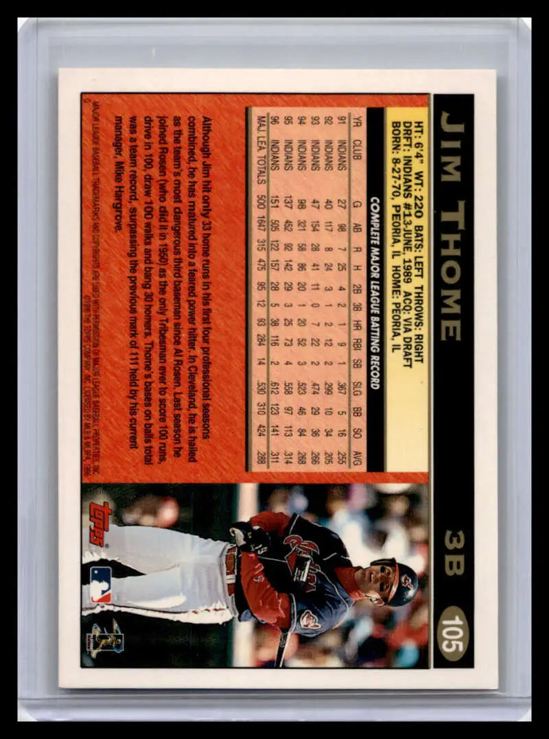 Jim Thome batting on a 1997 Topps #105 Cleveland Indians Baseball Card