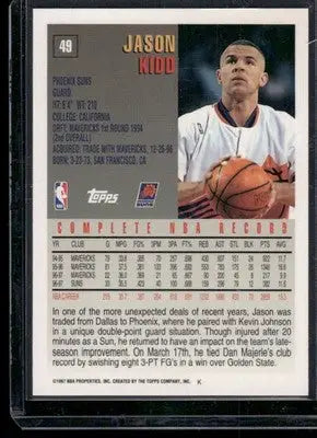 1997 Topps Jason Kidd #49 basketball trading card featuring Jason Kidd in collectible condition