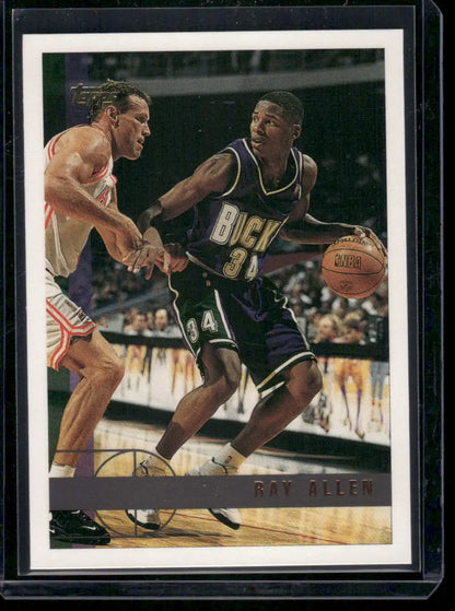 1997 Topps Ray Allen rookie basketball card featuring Topps Ray Allen in a collectible display
