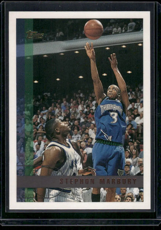 Basketball trading card of Stephon Marbury from 1997 Topps Stephon Marbury series