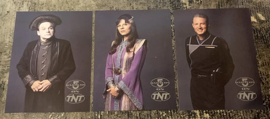 Turner Babylon 5 promo glossy postcard set featuring character cards of Cotto, Sheridan, and Delenn