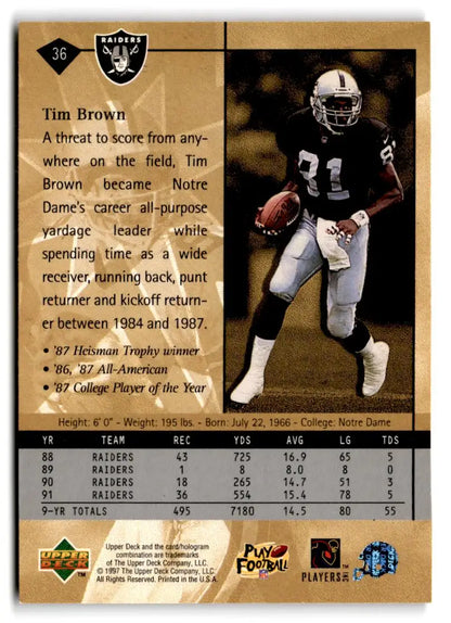 1997 Upper Deck #36 Tim Brown - Trading Card