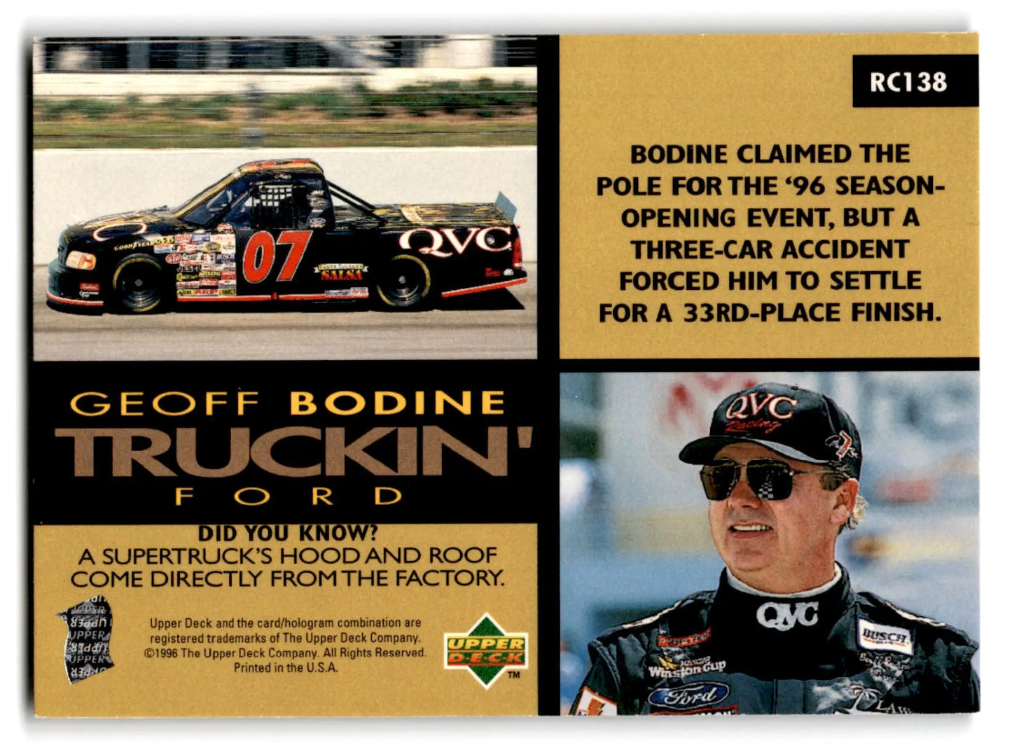 1997 Upper Deck Racing Road to the Cup Geoff Bodine #RC138 - Trading Card