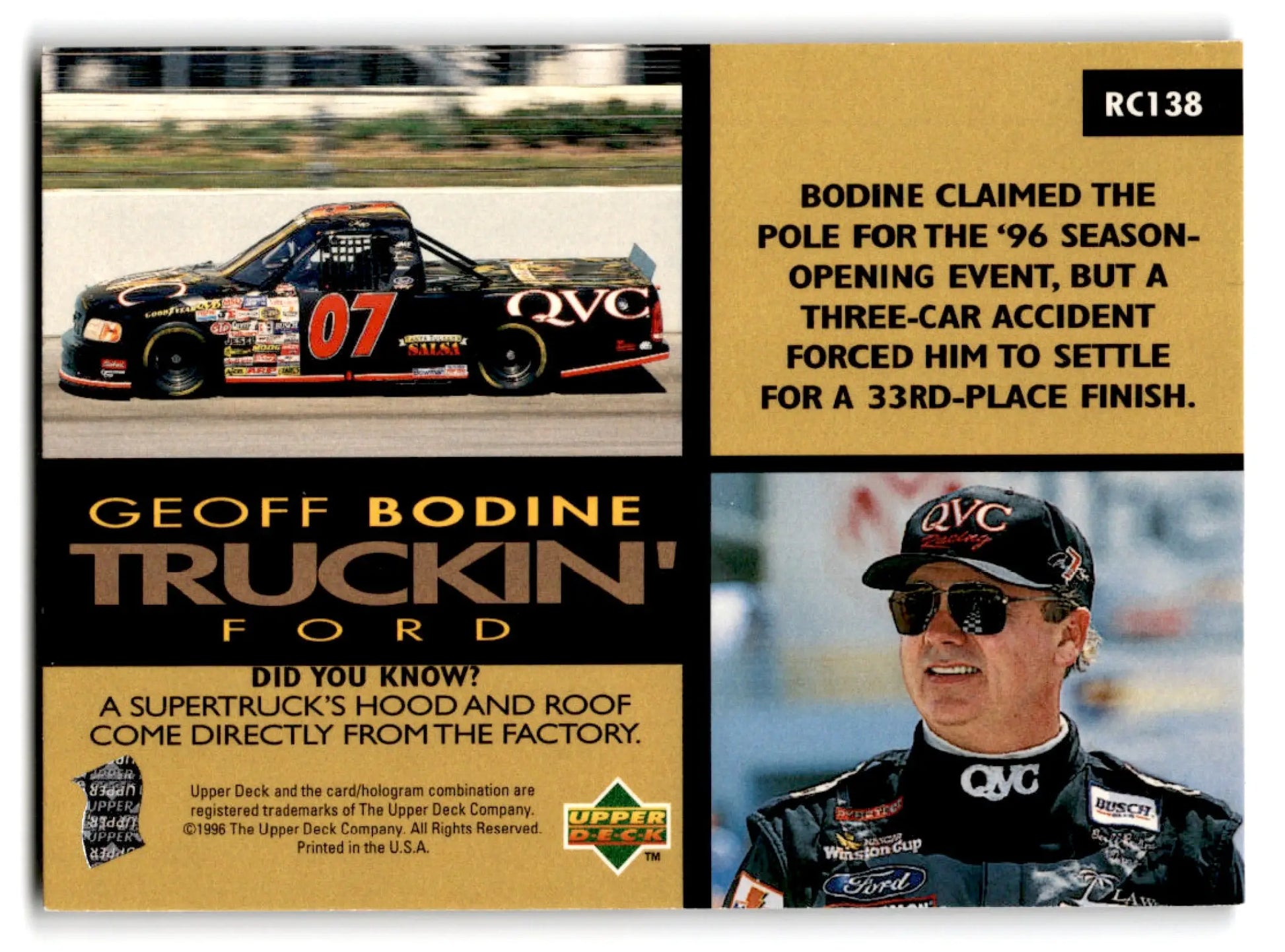 1997 Upper Deck Racing Road to the Cup Geoff Bodine #RC138 - Trading Card