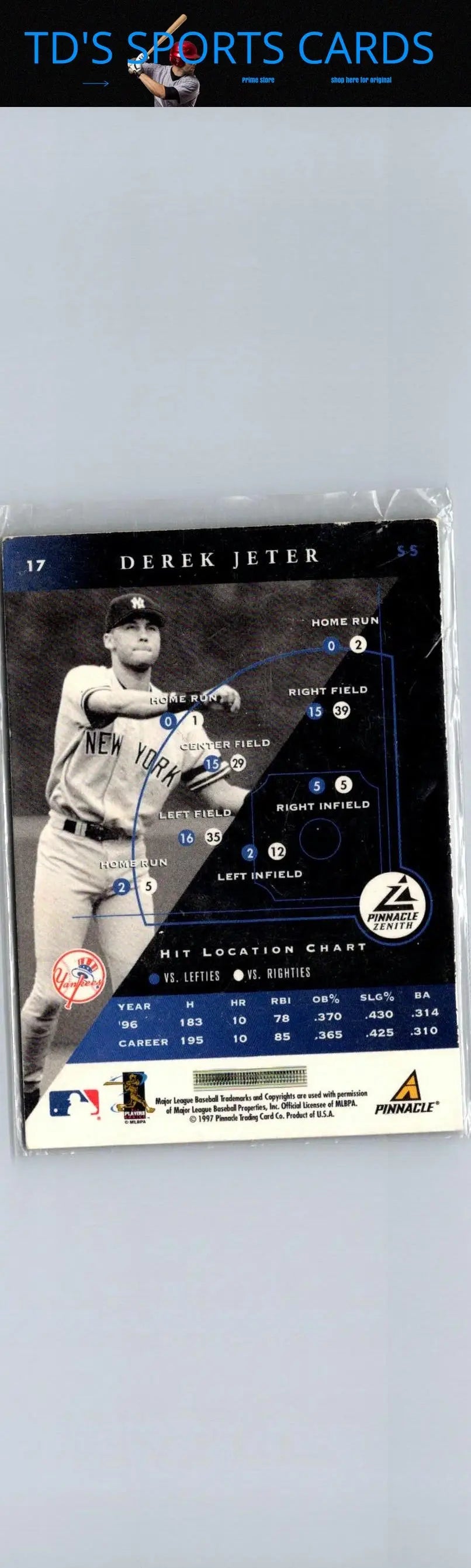 1997 Zenith #17 Derek Jeter baseball card from popular trading cards collection