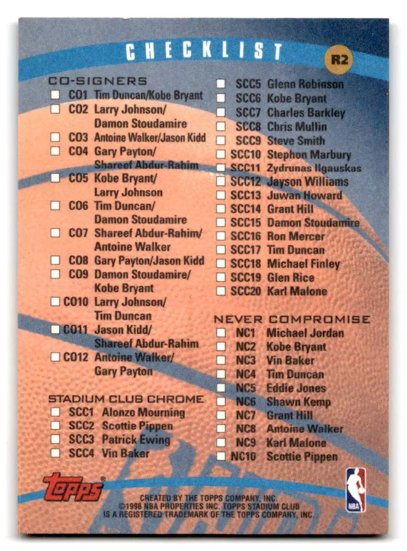 1998-99 Stadium Club #R2 Series 1 Checklist: Inserts Checklists Retail - Checklist Card