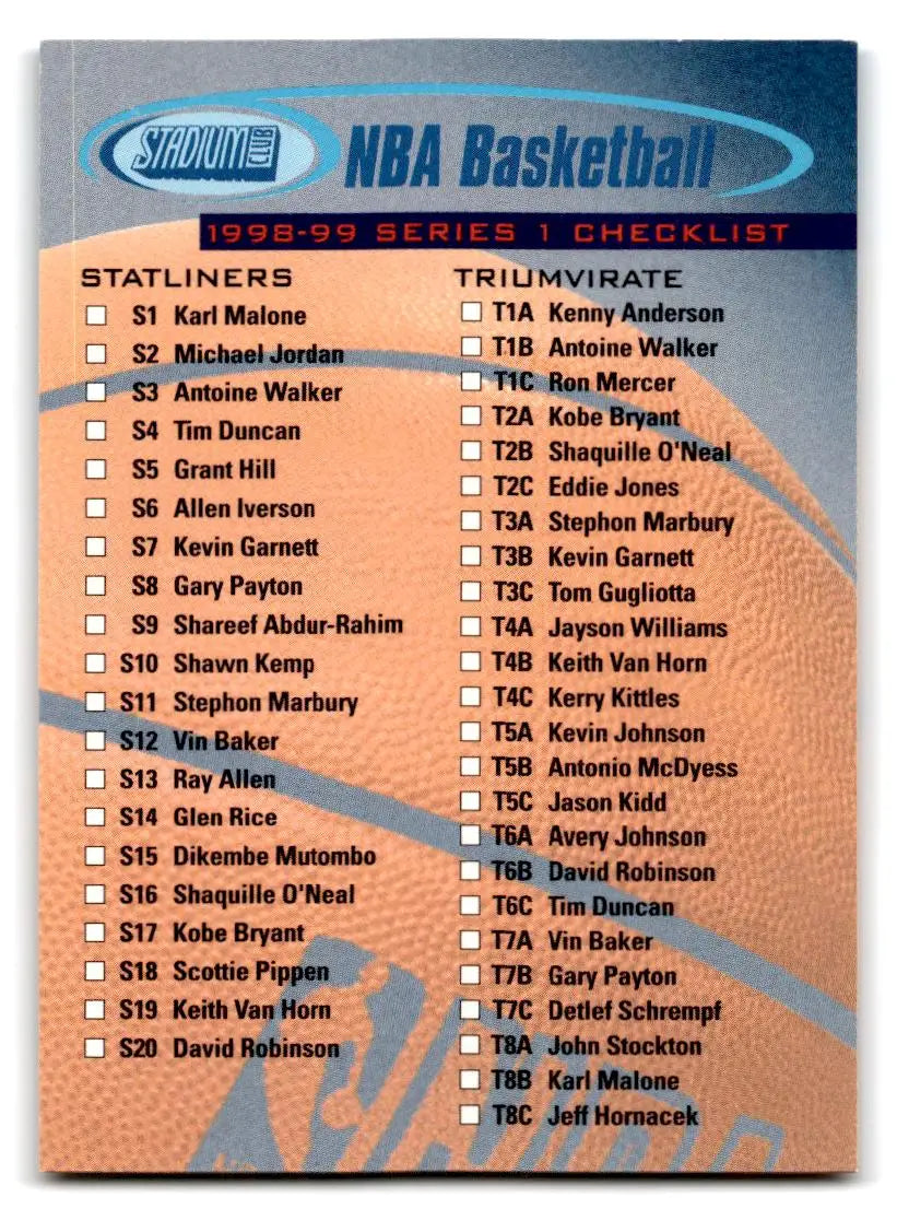 1998-99 Stadium Club #R2 Series 1 Checklist: Inserts Checklists Retail - Checklist Card