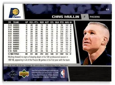 Chris Mullin 1998-99 Upper Deck #64 trading card showcasing the NBA star’s legacy