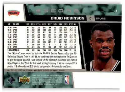 David Robinson basketball card from 1998-99 Upper Deck Encore #75 collectible series