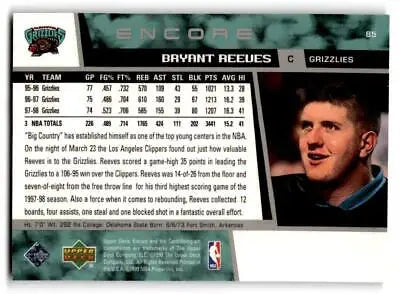 Bryant Reeves basketball card from 1998-99 Upper Deck Encore #85 edition