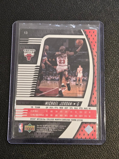 Michael Jordan basketball card in protective sleeve from 1998-99 Upper Deck Ionix