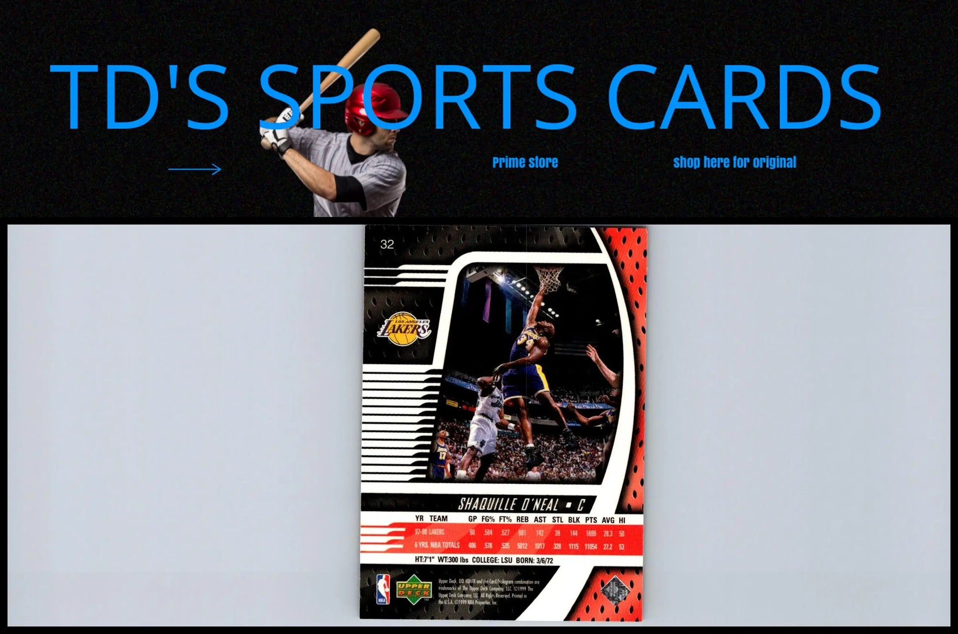 Shaquille O’Neal basketball card from 1998-99 Upper Deck Ionix #32 collectible set