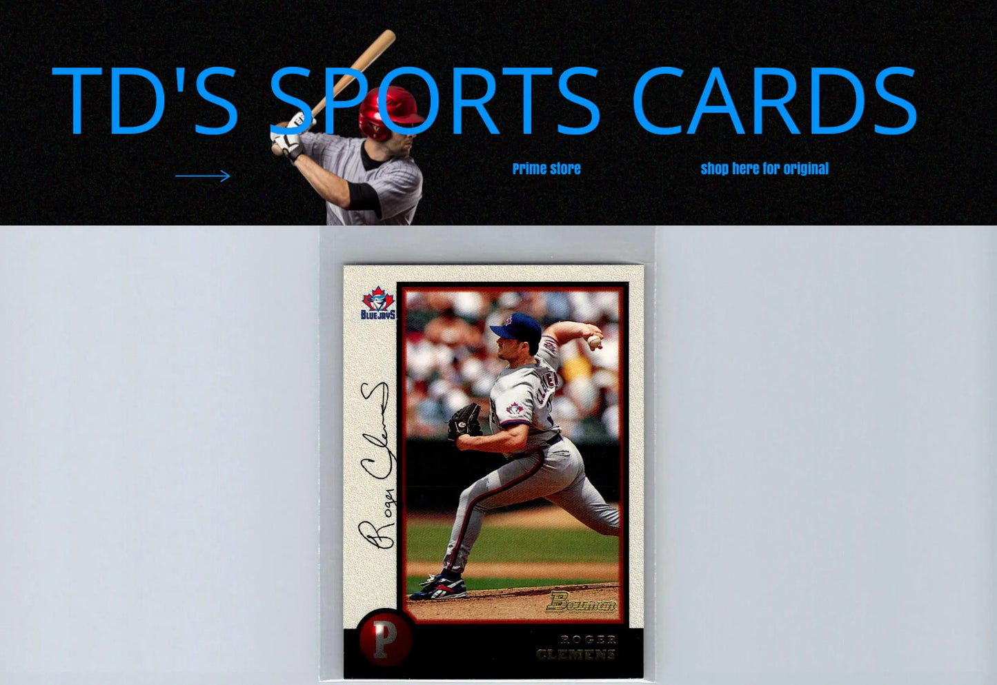 Roger Clemens baseball card from 1998 Bowman series featuring Roger Clemens portrait