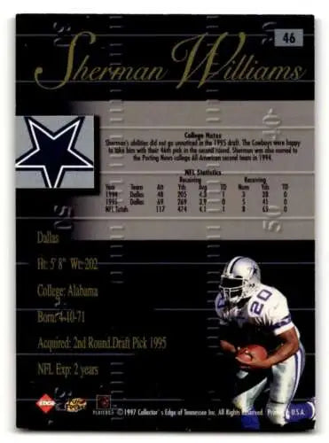 Sherman Williams Dallas football card original gloss from 1998 Collector’s Edge Advantage