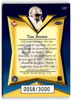 Tim Brown football card from 1998 Collector’s Edge Masters trading cards limited edition