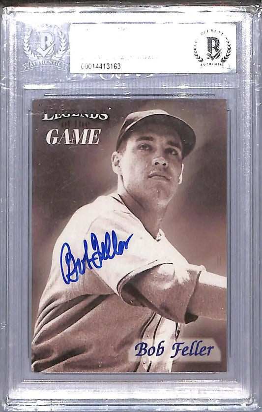 Signed Bob Feller baseball card from Fleer Legends of the Game series