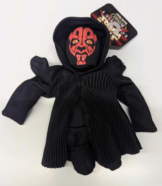 Hasbro Darth Maul plush toy wearing black hooded robe, perfect for Star Wars fans
