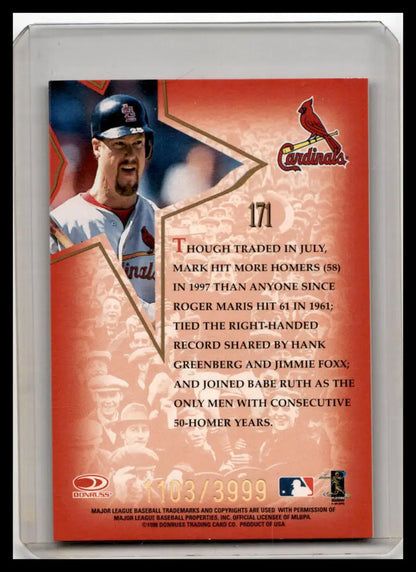 Baseball card of Mark McGwire with July home run stats in Fractal Foundations design