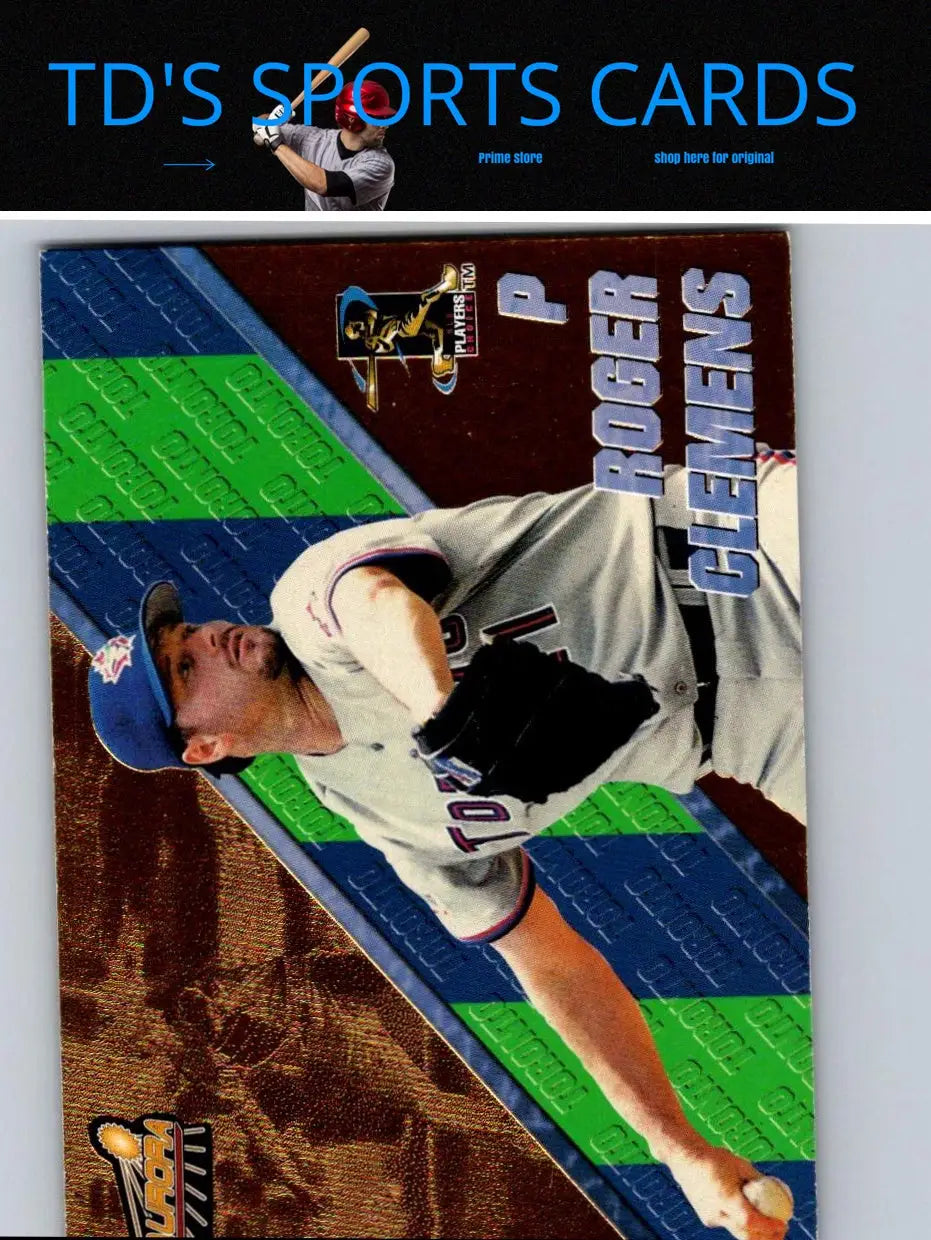 Roger Clemens baseball card from 1998 Pacific Aurora Clemens Pennant Fever series