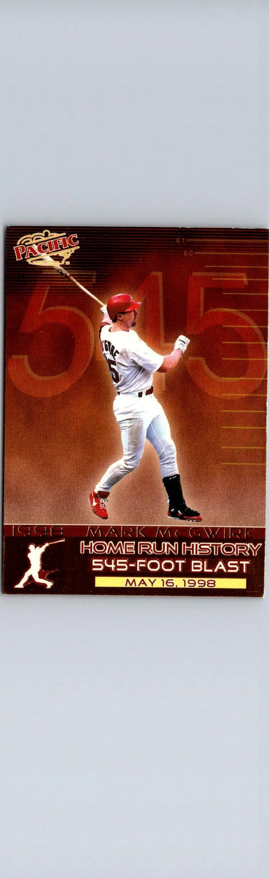 Baseball trading card of Mark McGwire with Pacific Home Run history and 545-foot home run