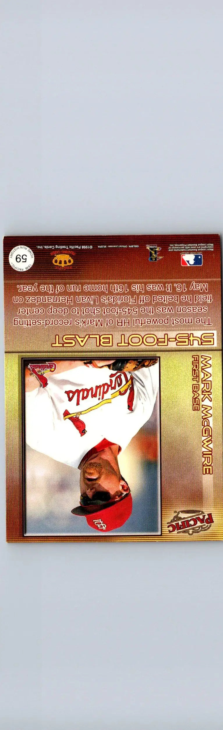 Baseball trading card of Mark McGwire from 1998 Pacific Home Run History series