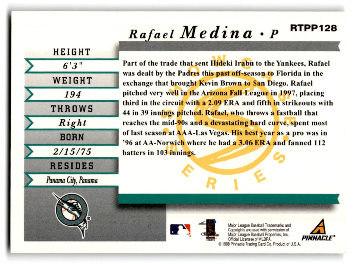 Score Baseball Kevin Kevin Brown Showcase Series baseball card with stats and bio