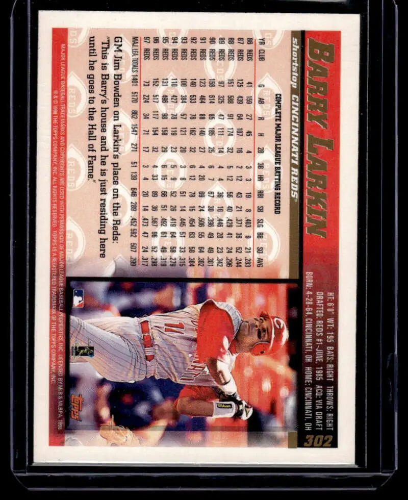 Baseball card of Barry Larkin from the Cincinnati Reds in red uniform