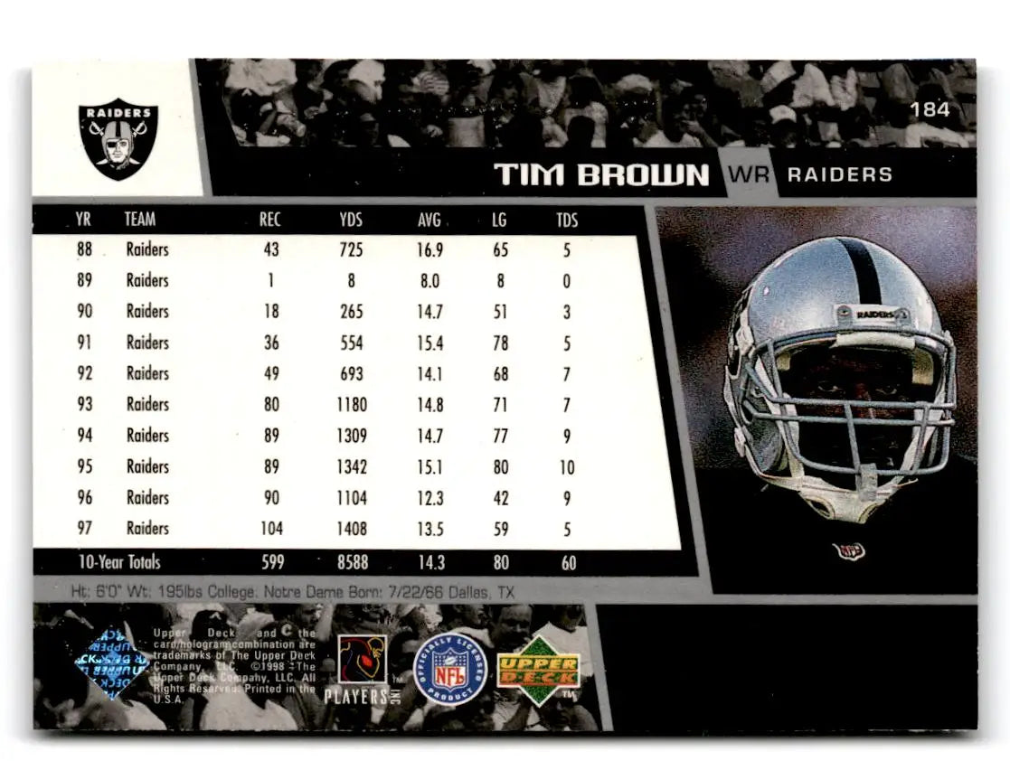 1998 Upper Deck #184 Tim Brown - Trading Card