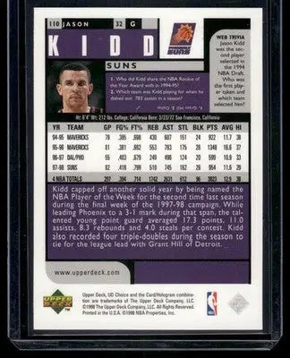 1998 Upper Deck Choice Jason Kidd #110 Basketball - Basketball Card