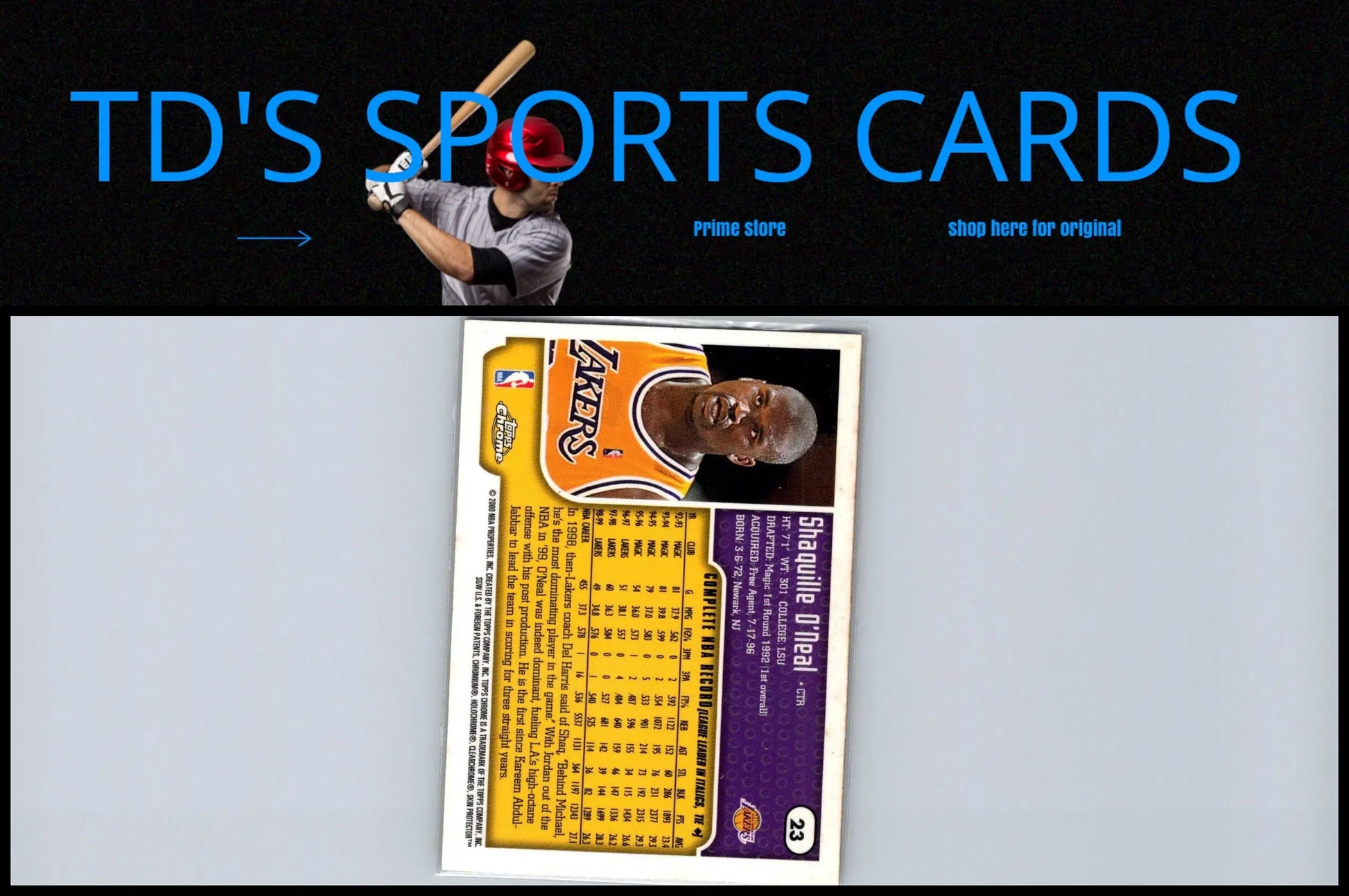 1999-00 Topps Chrome #23 Shaquille O’Neal basketball trading card collectible