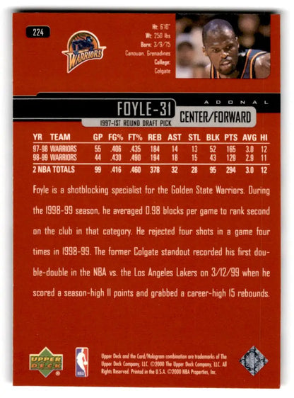 1999-00 Upper Deck #224 Adonal Foyle - Trading Card