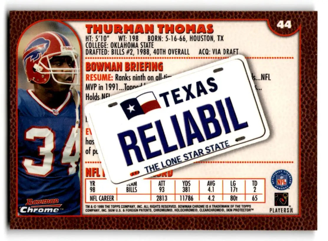 1999 Bowman #44 Thurman Thomas Interstate - Trading Cards