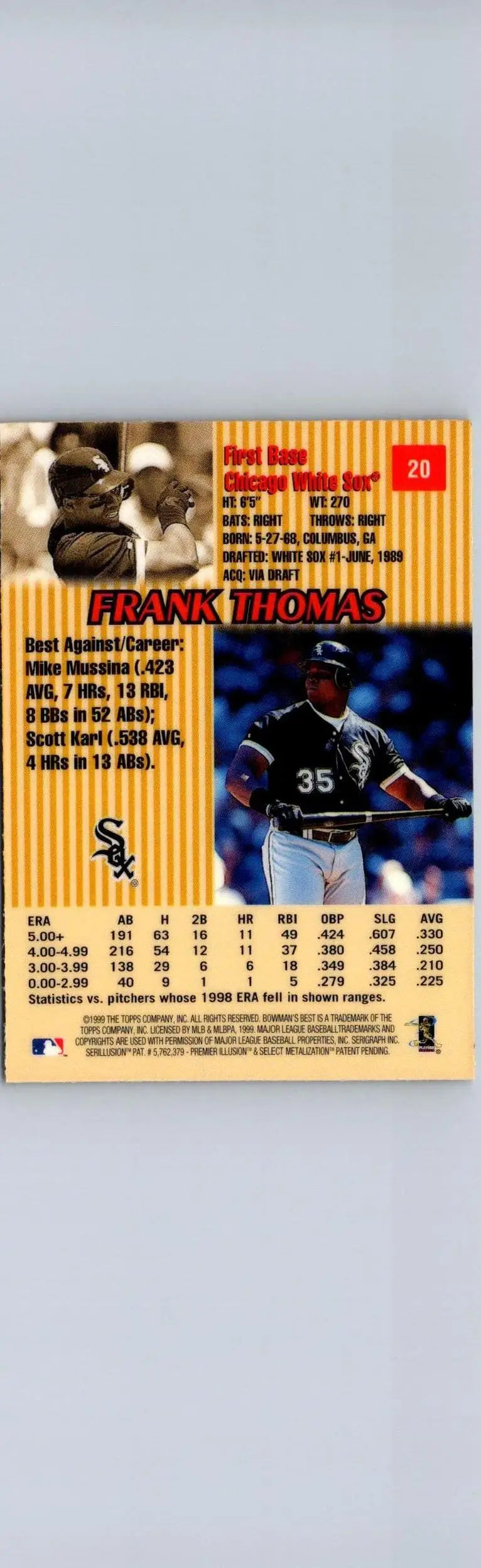 Frank Thomas Baseball Card from 1999 Bowman’s Best #20 trading cards collection