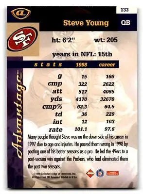 Steve Young trading card from 1999 Collector’s Edge Advantage #133 collectible set