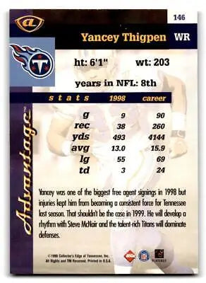 Yancey Thigpen football card from 1999 Collector’s Edge Advantage trading cards