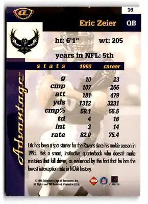Eric Zeier football card from 1999 Collector’s Edge Advantage trading cards