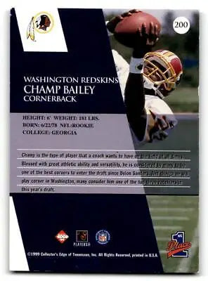 Champ Bailey trading card from 1999 Collector’s Edge First Place #200 collectible set